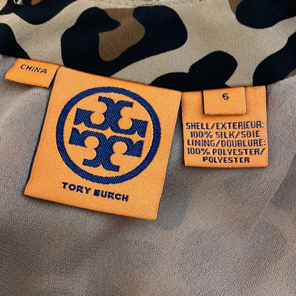 Tory Burch 100% Silk Leopard Print Long Sleeve Fit & Flare Mini Dress Size 6 EUC